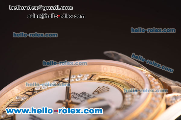 Rolex Day-Date Swiss ETA 2836 Automatic Movement Full Rose Gold with Diamond Bezel/Strap and MOP Dial - Click Image to Close